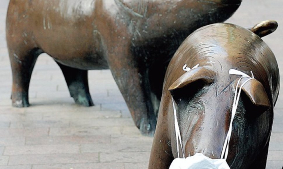 Vokietijoje Brėmeno mieste net bronzinės kiaulės su kaukėmis.
