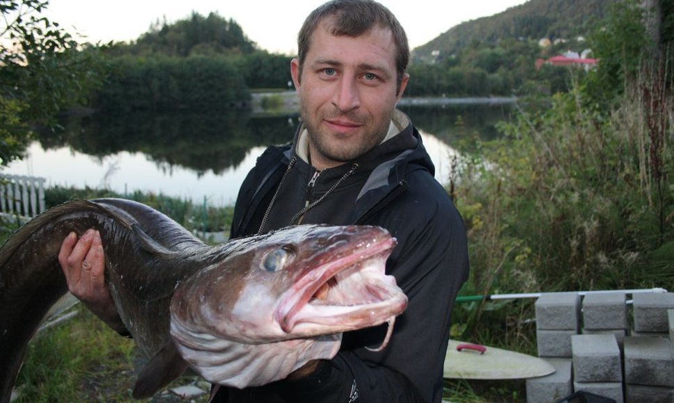 Ramūnas N. Norvegijoje sumeškeriojo 13,6 kg langę (giliavandenę menkę)