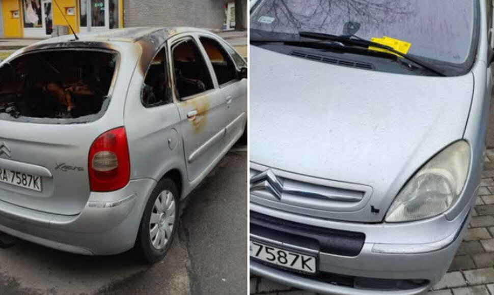 Sudegęs „Citroen“ prie Autobusų stoties Vilniuje