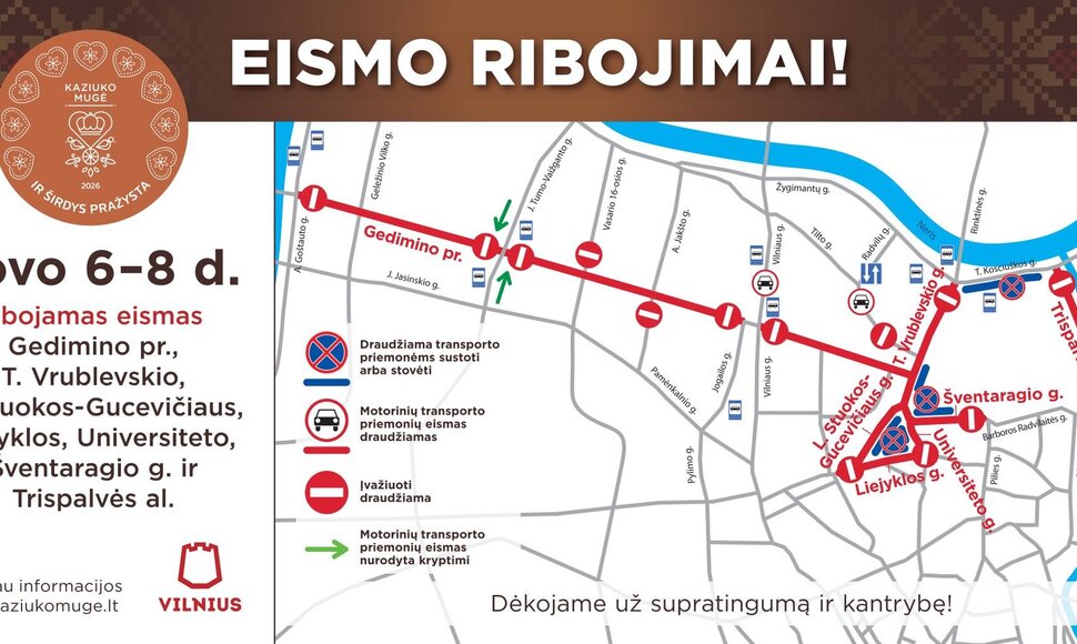 Eismo ribojimai Vilniuje per Kaziuko mugę