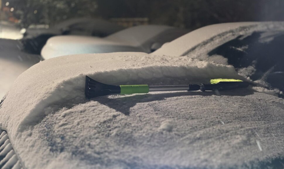 Apsnigti automobiliai Vilniuje