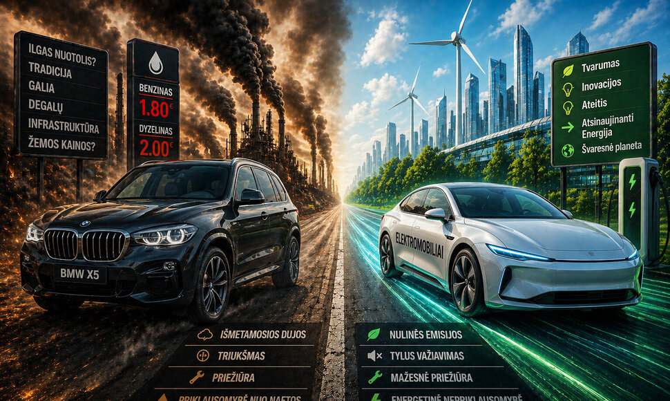 Elektromobilis ar vidaus degimo varikliu varomas automobilis?