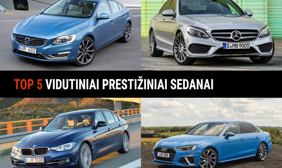 10 metų senumo vidutinės klasės prestižiniai sedanai ir universalai