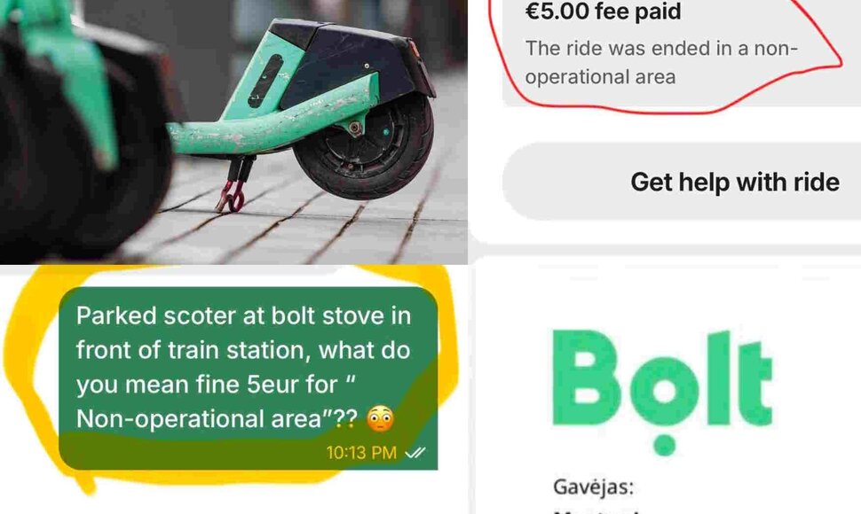 Netikėta Bolt bauda už paspirtuko pastatymą 