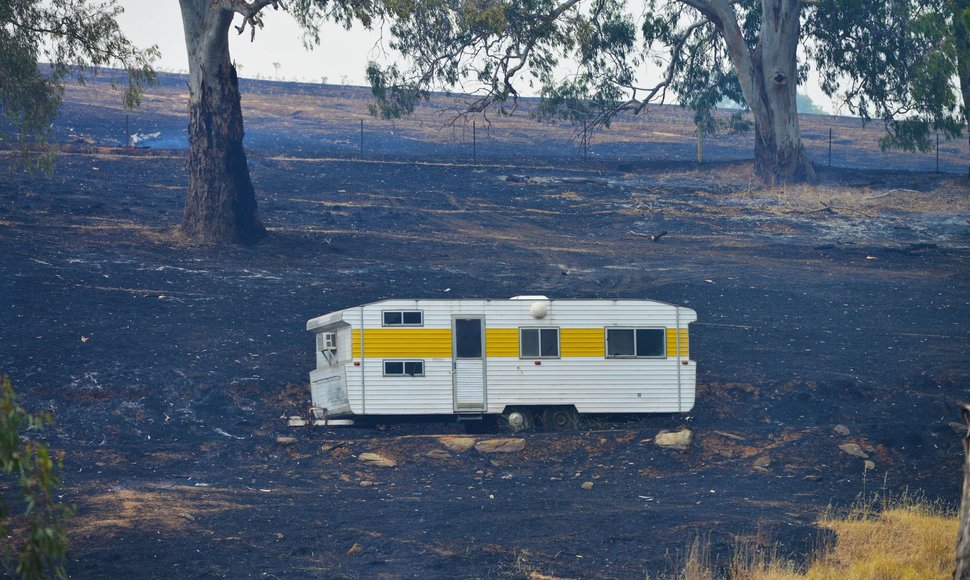 Pietų Australijoje nevaldomai plinta krūmynų gaisrai, dega namai prie Adelaidės 2015 m. sausio 03 d. 