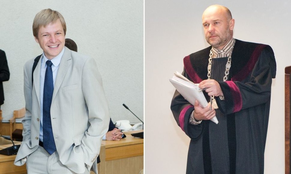Teisėjas Audrius Cininas (dešinėje) viešai įgėlė teisingumo ministrui Remigijui Šimašiui.