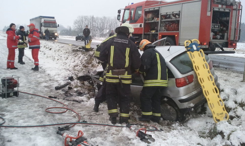 SEAT vairuotoją iš sumaitoto automobilio išlaisvino ugniagesiai gelbėtojai.