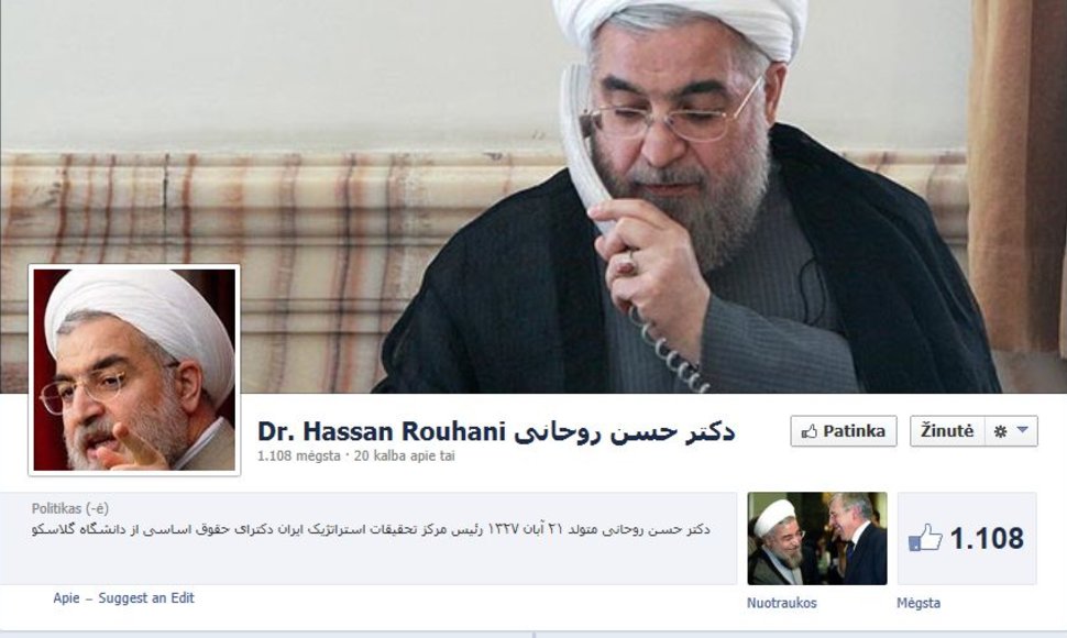 Irano prezidento Hassano Rouhani paskyra socialiniame tinkle „Facebook“