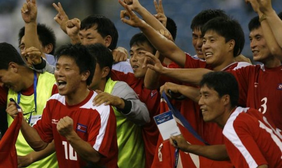 Šiaurės Korėjos futbolininkų džiaugsmas