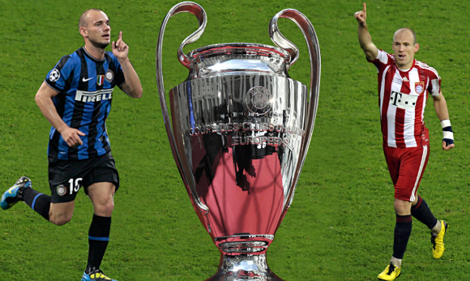 UEFA Čempionų lygos finale - komandų lyderių W.Sneijderio ir A.Robbeno akistata