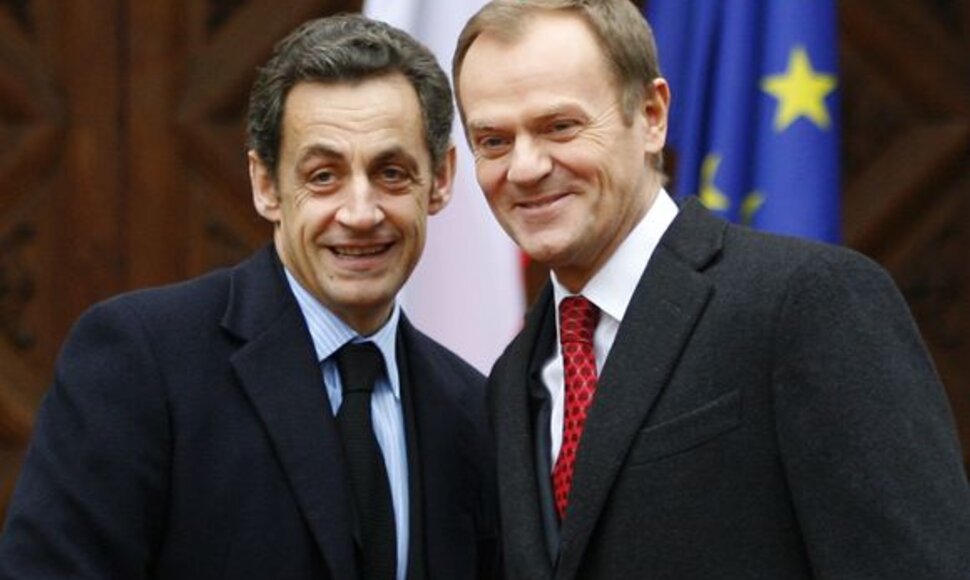 Prancūzijos prezidentas Nicolas Sarkozy ir Lenkijos ministras pirmininkas Donaldas Tuskas Gdanske