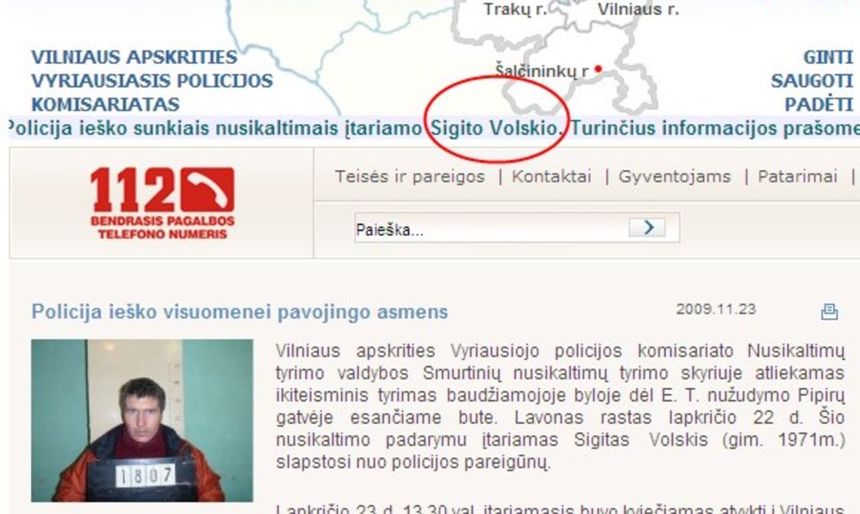 Pasenusi informacija: Vilniaus policija šeštadienį skelbė, esą S.Volskis dar ieškomas.