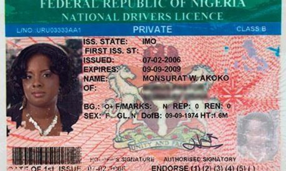 Asociatyvi iliustracija: Nigerijos vairuotojo pažymėjimas