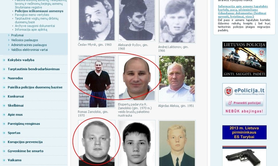 Algirdo Geležiaus pavardė ir nuotrauka (apačioje) policijos svetainėje yra šalia garsiojo Romo Zamolskio ir kitų labiausiai ieškomų įtariamųjų.