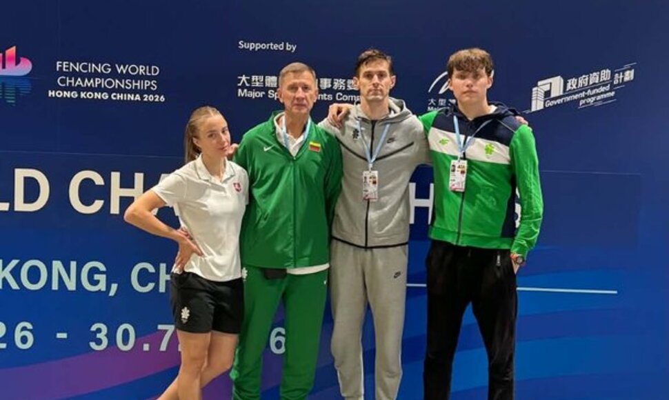 Iš kairės: Olivija Mašalo, treneris Jurijus Mašalo, Mindaugas Tamošiūnas, Makaras Lozenko
