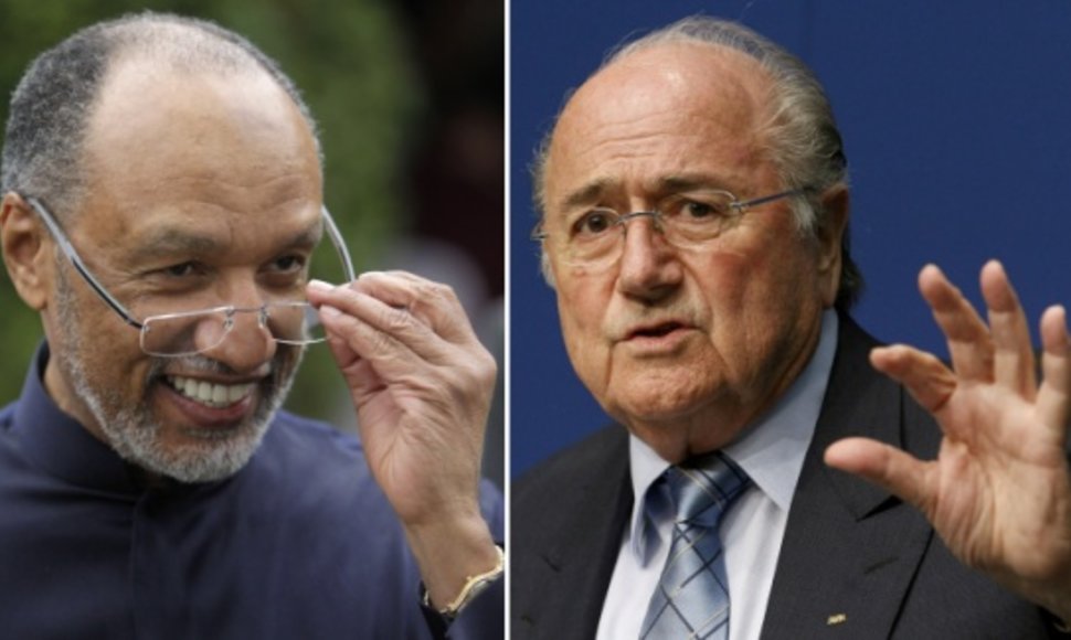 Kandidatai į FIFA prezidento postą – Mohamedas Bin Hammamas ir Seppas Blatteris.