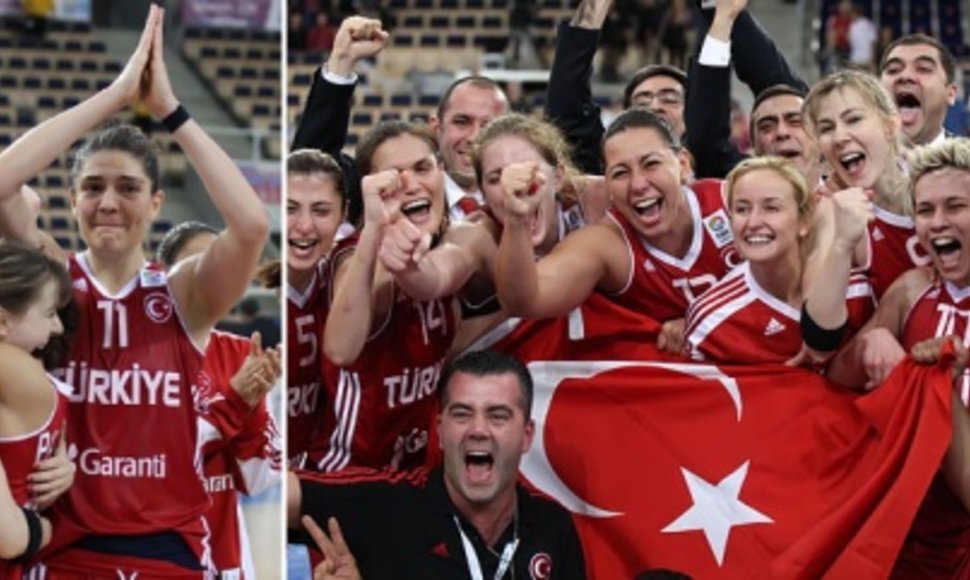 Patekusios į finalą Turkijos krepšininkės netramdė emocijų.