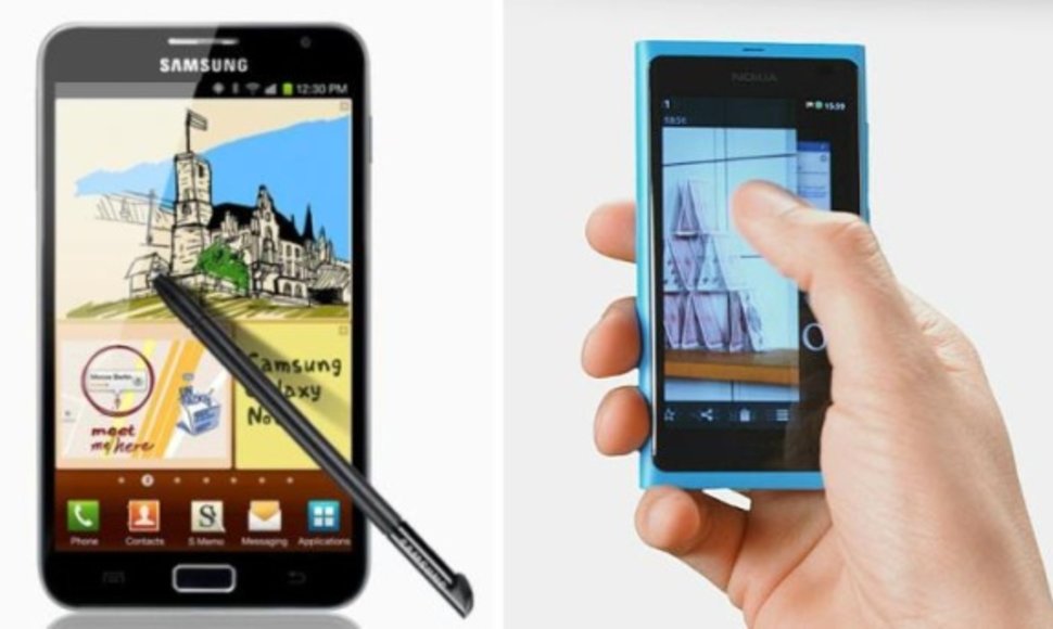 Išmanieji telefonai „Samsung Galaxy Note“ (k.) ir „Nokia N9“.