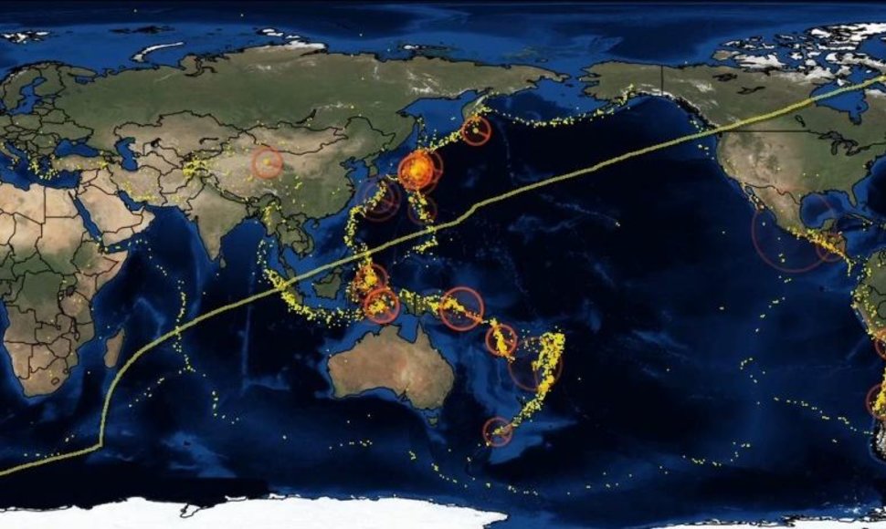 2011 metais pasaulyje įvykusių žemės drebėjimų vizualizacija. 