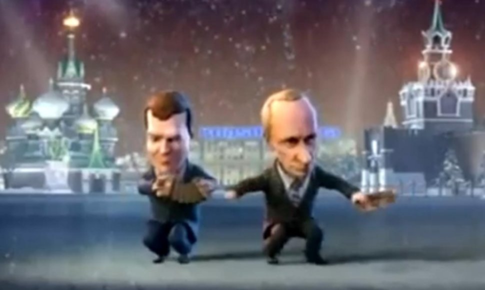 Karikatūriniai V.Putinas ir D.Medvedevas.