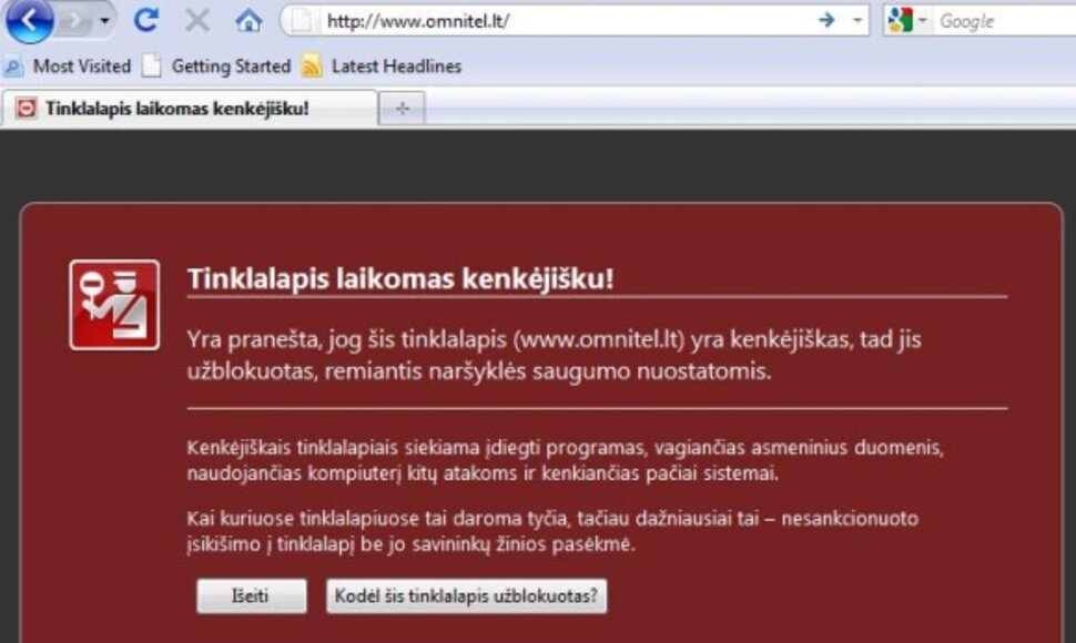 Į tinklalapį Omnitel.lt antradienį bandę užsukti interneto vartotojai buvo įspėti, esą svetainė laikoma „kenkėjiška“.