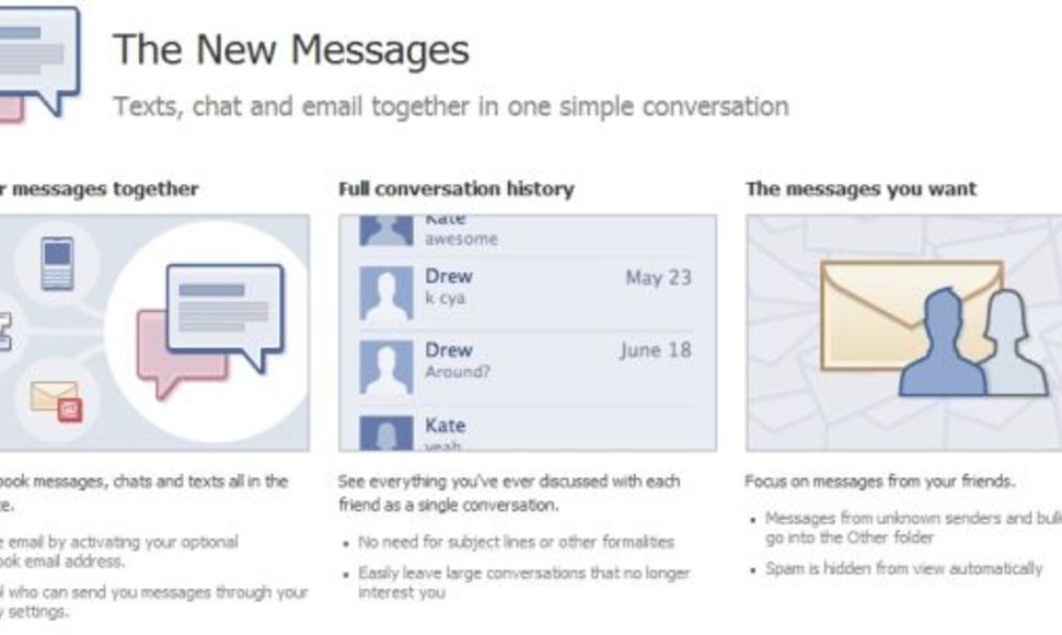 Naujoji „Facebook“ žinučių sistema apims visas pagrindines virtualaus bendravimo formas: el. paštą, SMS, tiesioginį susirašinėjimą ir „Facebook“ pokalbius.