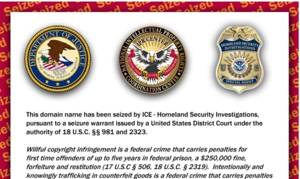 Toks vaizdas pasitinka lankytojus, užsukusius į ICE konfiskuotus tinklalapius.