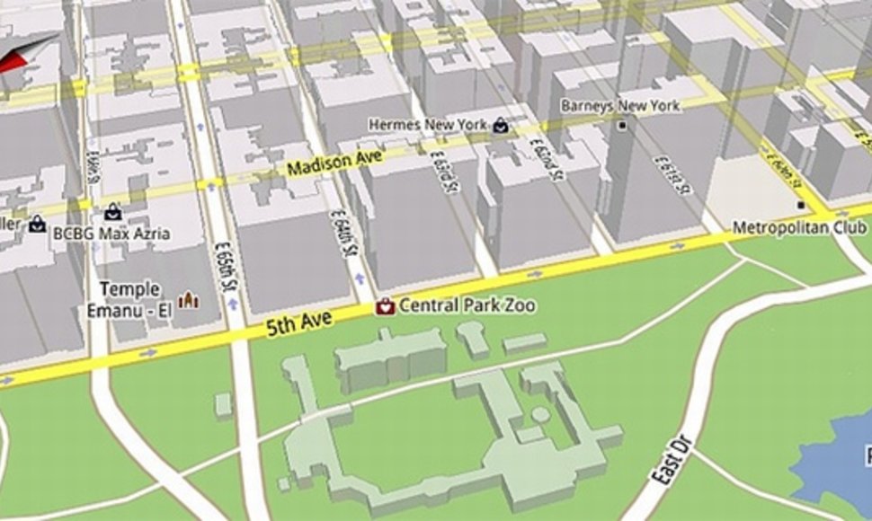„Google Maps 5“ palaiko trimačius žemėlapius.