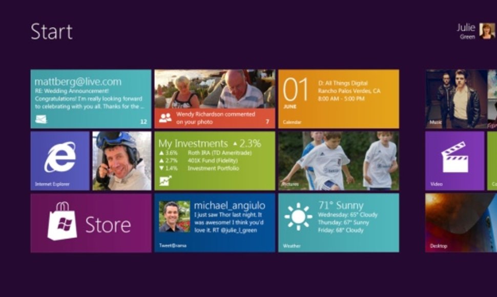 „Windows 8“ pagrindinis langas
