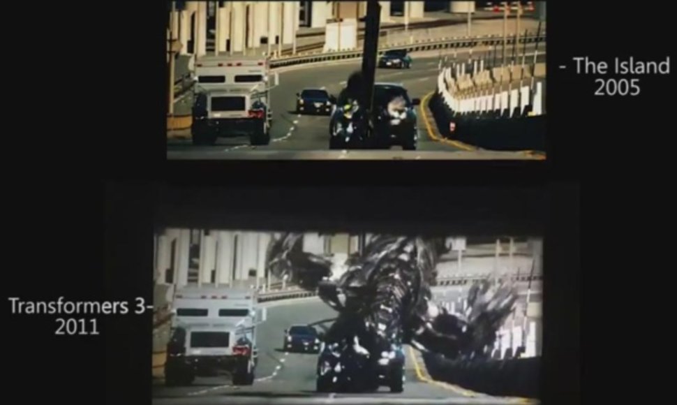 Žiūrovai režisieriaus Michaelo Bay filme „Transformeriai: tamsioji Mėnulio pusė 3D“ pastebėjo panašių kadrų, kaip 2005-ųjų trileryje „Sala“. 