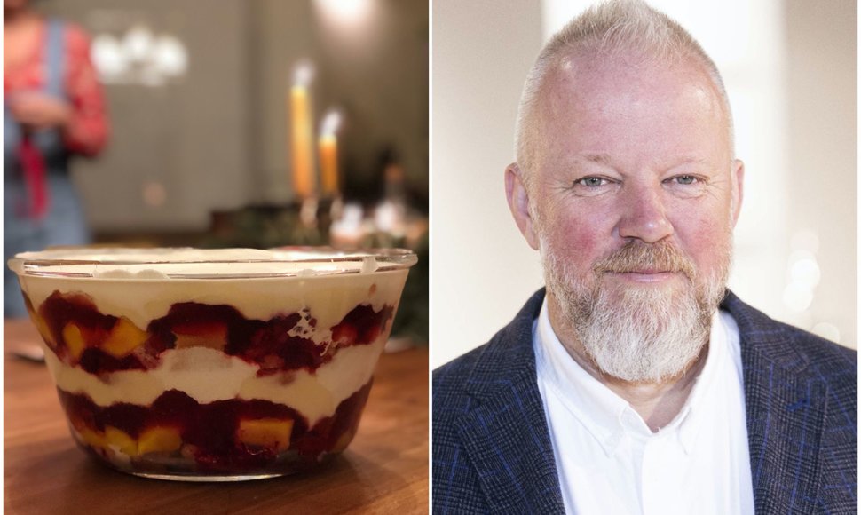 Vytaras Radzevičius ir jo ruoštas desertas „English trifle“