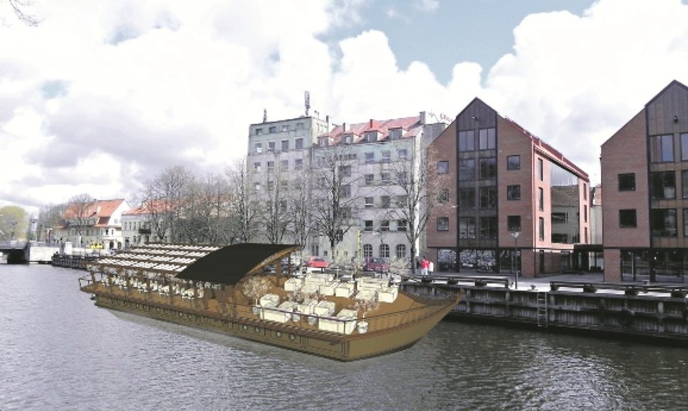 Projektuotojai patobulino viziją, kaip galėtų atrodyti laivas-restoranas Danės upėje.