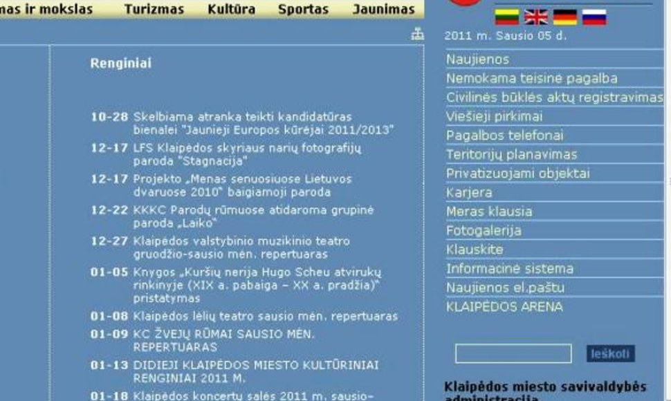 Klaipėdos miesto savivaldybės tinklalapis nesikeičia jau kelerius metus.