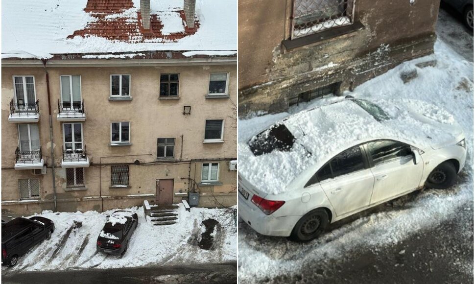 Nukritęs sniegas apgadino automobilį Klaipėdoje