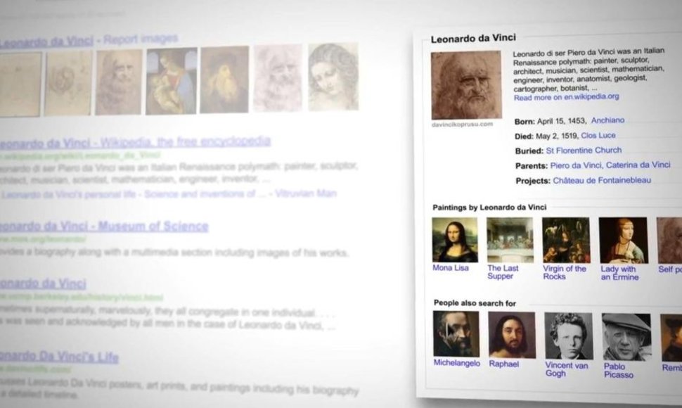 „Google“ sumanioji lentelė „Knowledge Graph“ šalia paieškos rezultatų pateikia naudingą susijusią informaciją.