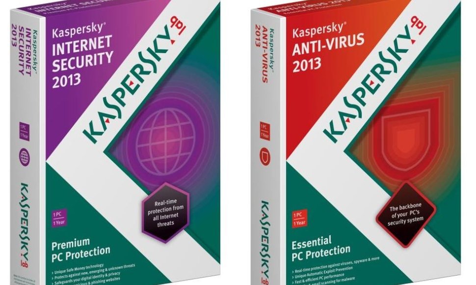 Nauji „Kaspersky Lab“ produktai: optimalios apsaugos sprendimas „Kaspersky Internet Security 2013“ (k.) ir bazinės kompiuterio apsaugos sprendimas „Kaspersky Anti-Virus 2013“.