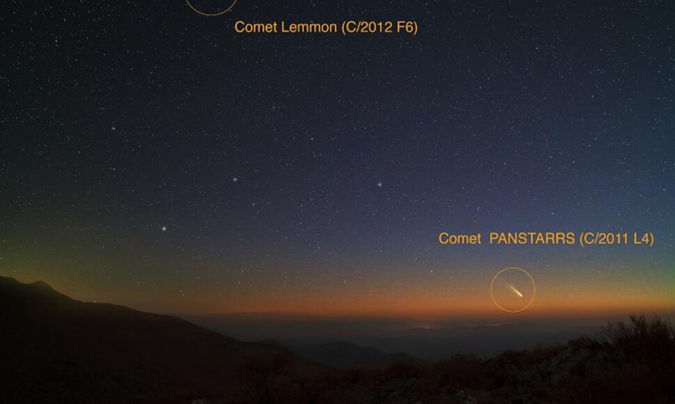 Čilėje dirbantis astrofotografas Yuris Beletsky'is užfiksavo dvi kometas viename kadre.