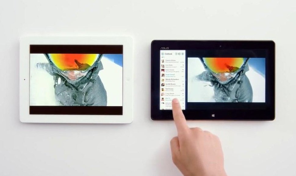 „Microsoft“ reklamoje demonstruoja „Windows 8“ privalumus ir tyčiojasi iš „iPad“
