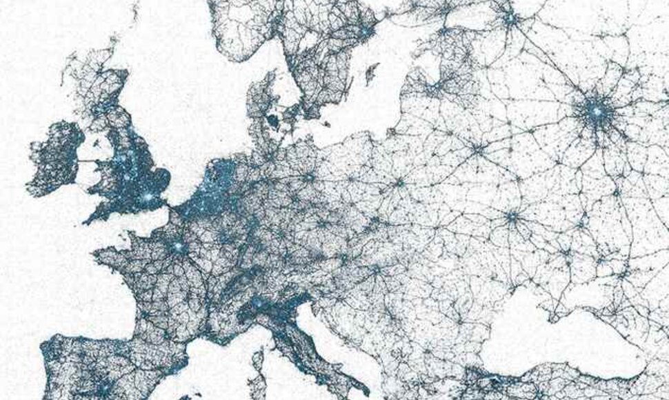 &bdquo;Twitter&ldquo; vartotojų žinučių Europos žemėlapis