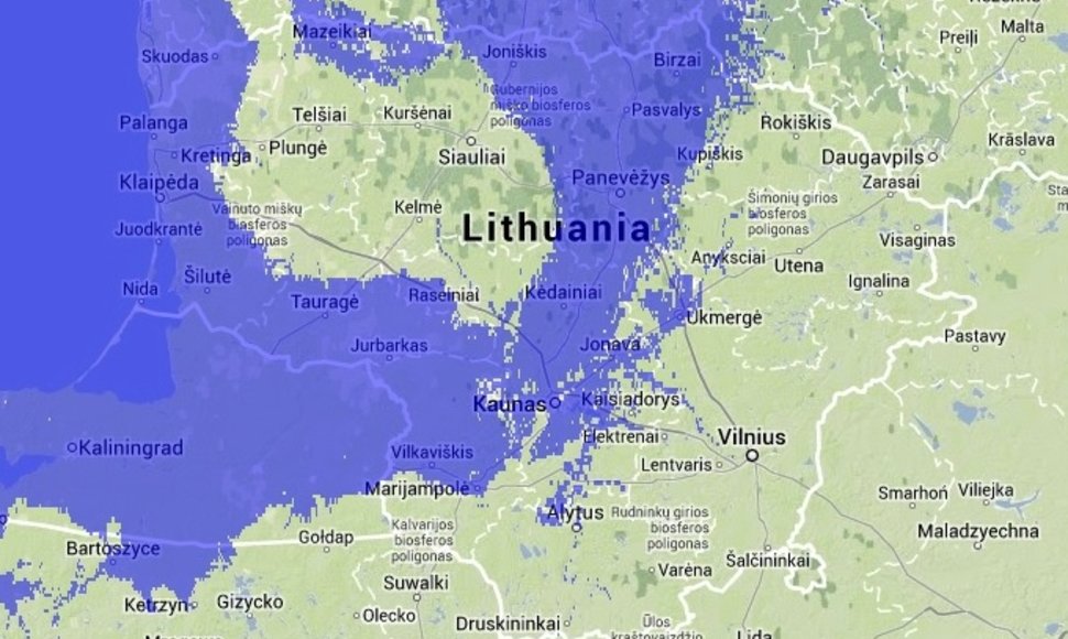 Taip atrodytų Lietuva jūros lygiui pakilus 80 metrų