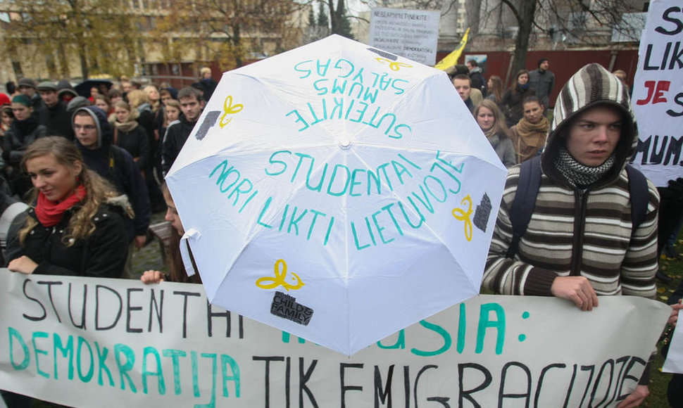 Į mitingą prie Seimo susirinkę studentai skundėsi žlugdoma demokratija