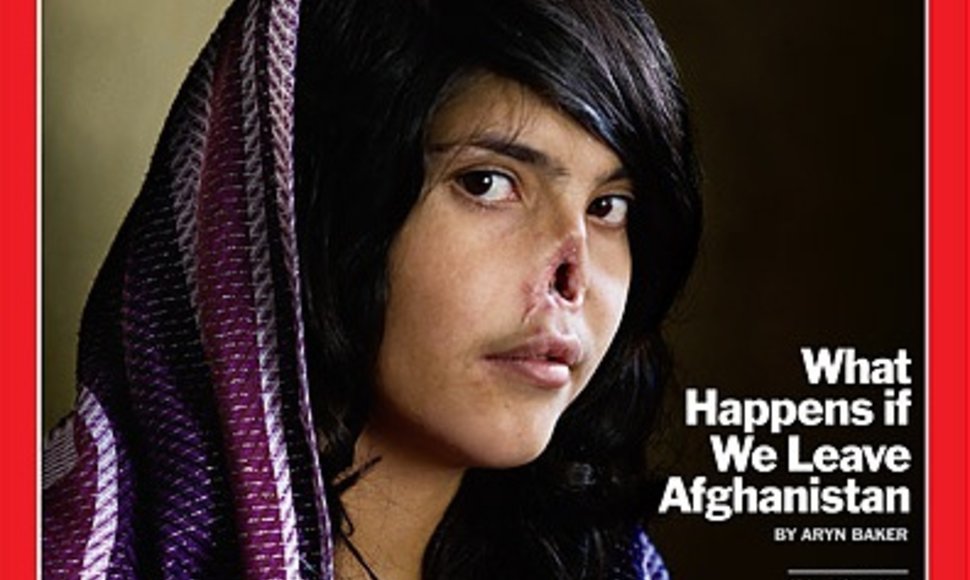 Žuranlo „Times“ viršelis, ant kurio nufotografuota 18-metė afganistanietė Aisha. Merginos vyras, už tai, kad ji pabėgo iš namų, nupjovė ausis ir nosį 
