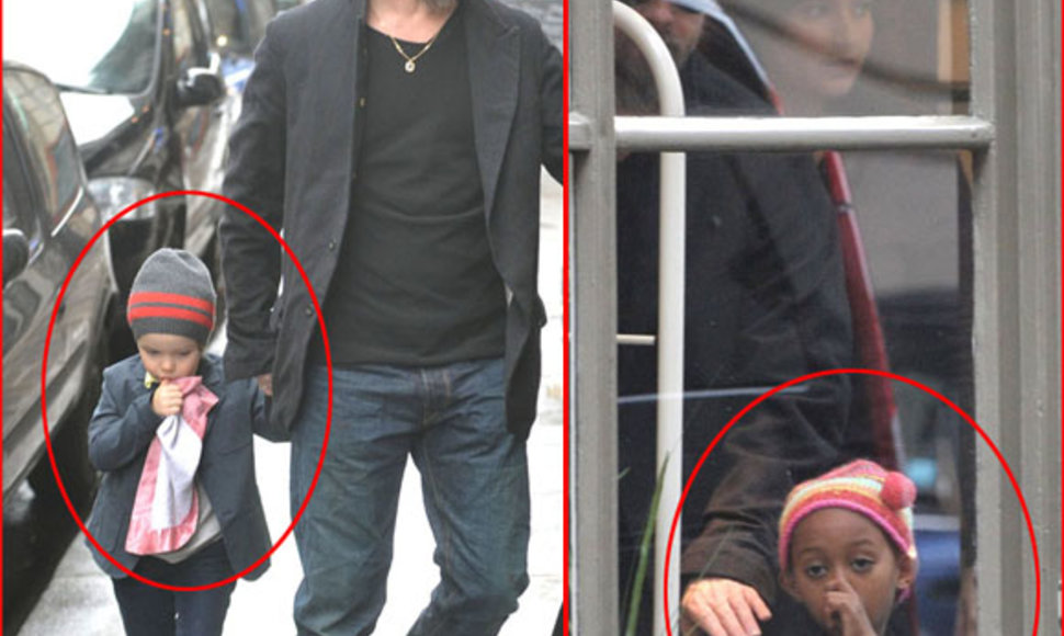 Bradas Pittas su dukrelemis 