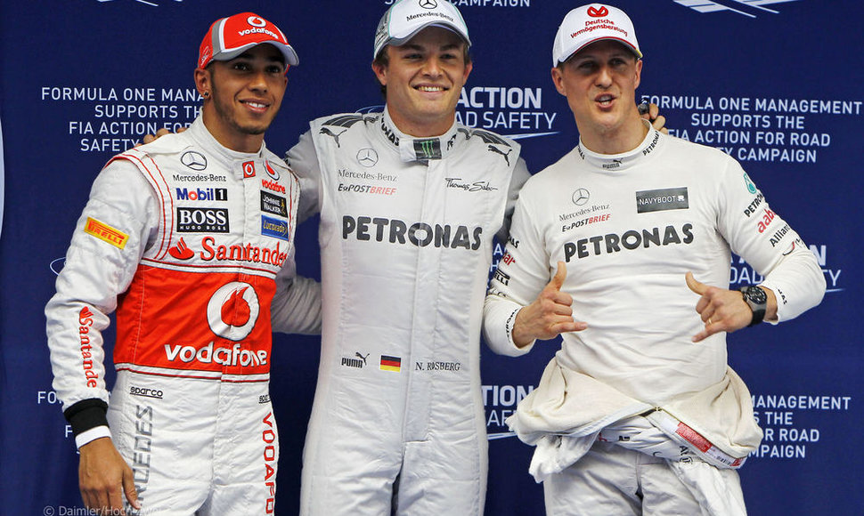 L.Hamiltonas, N.Rosbergas ir M.Schumacheris