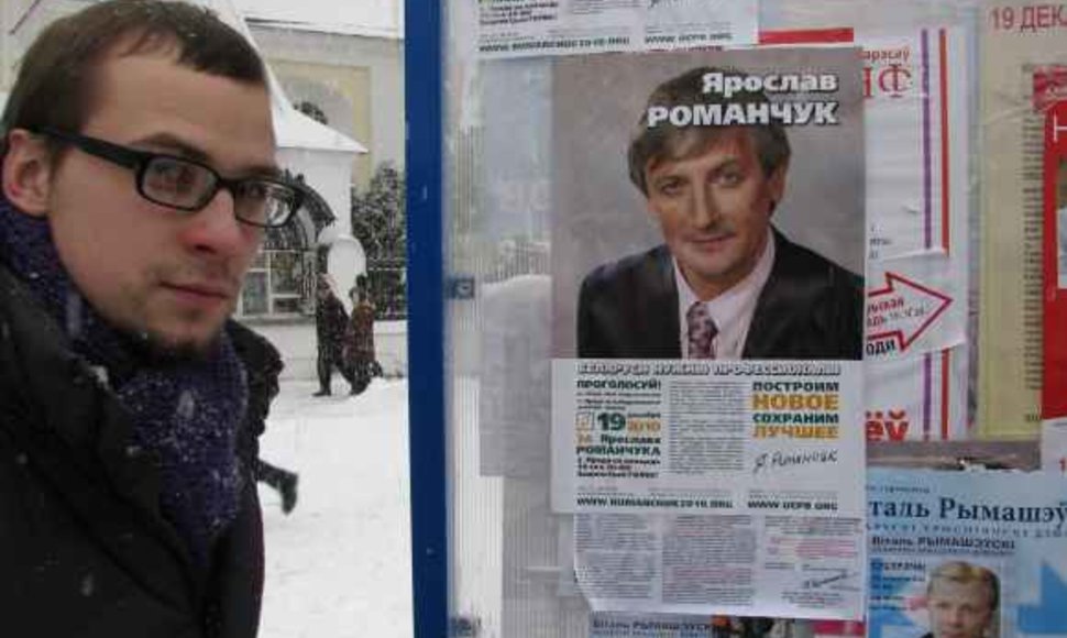 Vietos universitete politologiją studijuojantis Aliaksandras Baltarusijos prezidento rinkimuose balsuos už Jungtinės piliečių partijos kandidatą į prezidentus Jaroslavą Romančiuką.