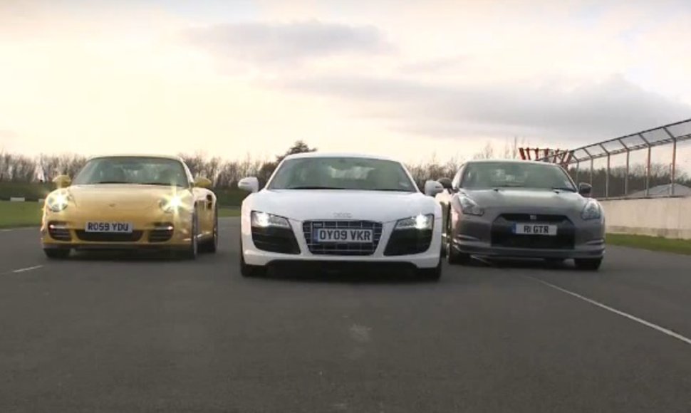 „Nissan GT-R“, „Porsche 911 Turbo“ ir „Audi R8 V10“ – kas geriau?