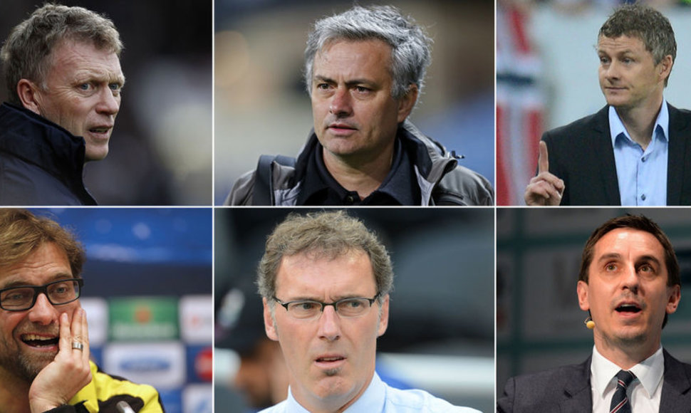 Davidas Moyesas, Jose Mourinho, Ole Gunnaras Solskjaeras, Jurgenas Kloppas, Laurentas Blancas ir Gary Neville