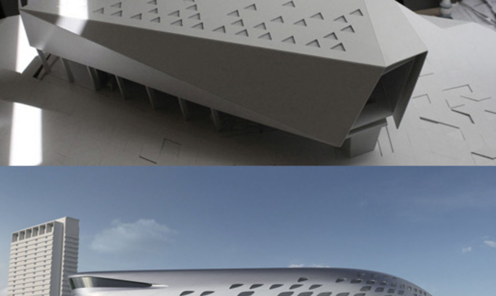 Modernaus meno centro projektas (viršuje), Guggenheimo muziejus (apačioje)