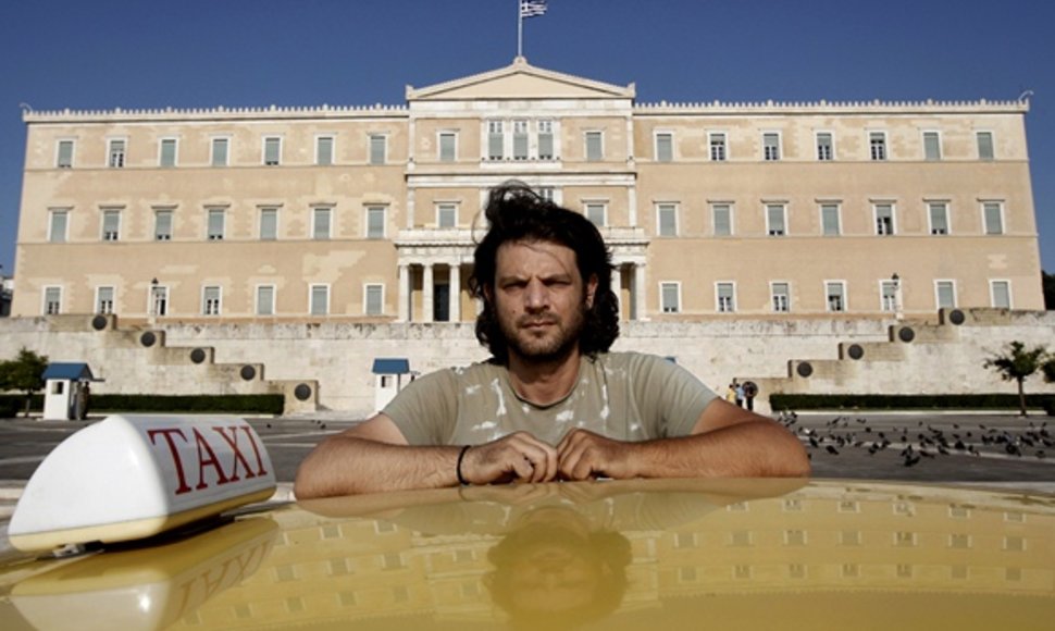 Taksi vairuotojas prie Graikijos parlamento