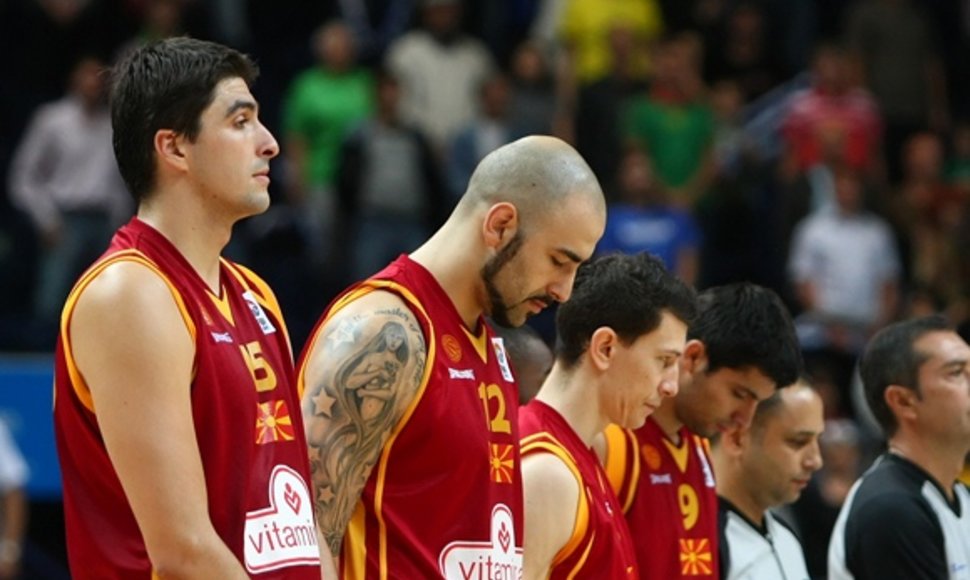 Makedonijos krepšininkai prieš rungtynes su Rusija
